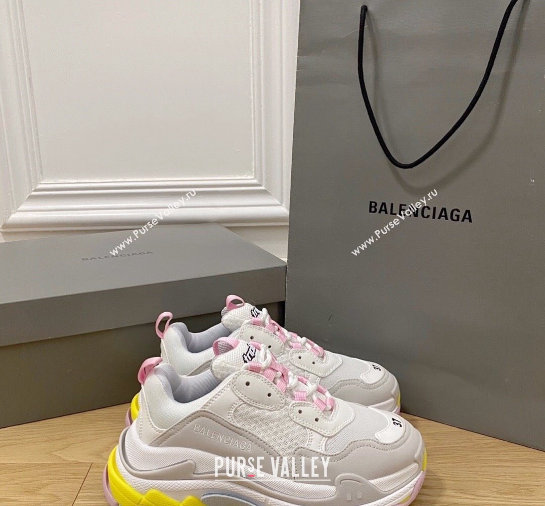 Balenciaga Triple S Trainers Sneakers in Leather and Mesh Grey/Pink 2024-21 (KL-240223045)