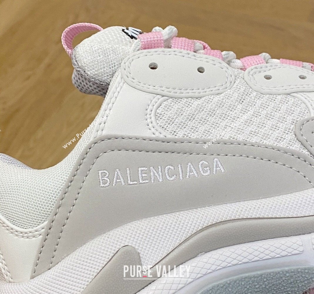 Balenciaga Triple S Trainers Sneakers in Leather and Mesh Grey/Pink 2024-21 (KL-240223045)