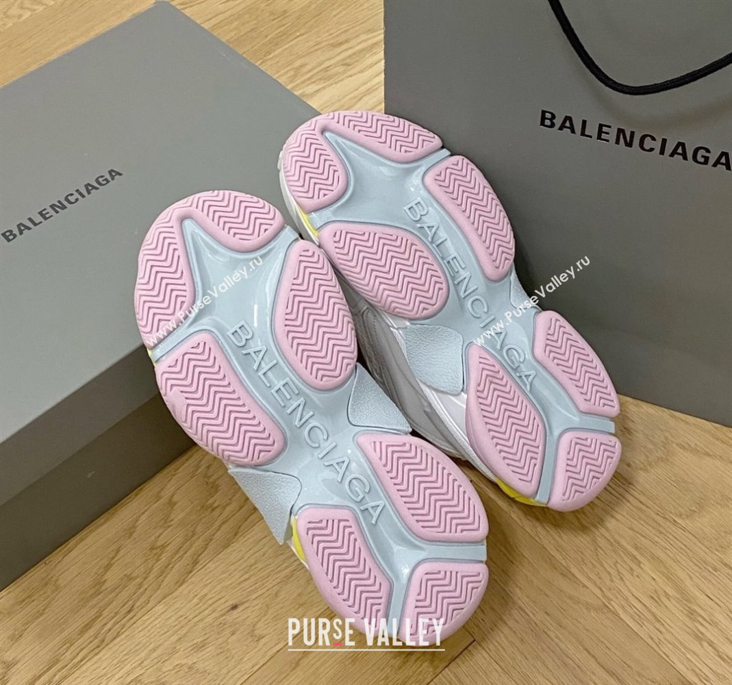 Balenciaga Triple S Trainers Sneakers in Leather and Mesh Grey/Pink 2024-21 (KL-240223045)