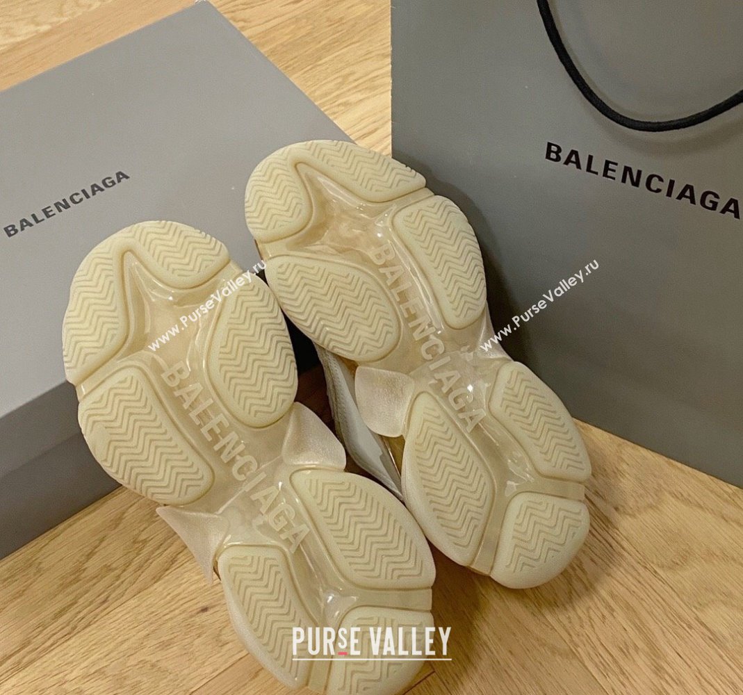 Balenciaga Triple S Clear Sole Trainers Sneakers in Leather and Mesh Old Beige 2024 (KL-240223002)