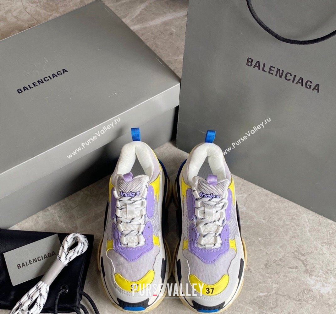 Balenciaga Triple S Trainers Sneakers in Leather and Mesh Yellow/Pink 2024-21 (KL-240223046)