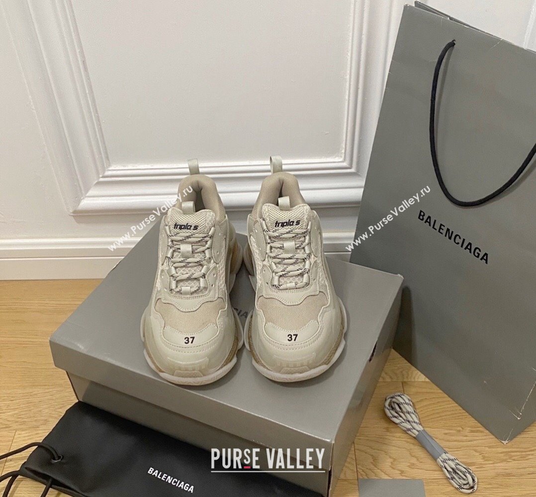 Balenciaga Triple S Clear Sole Trainers Sneakers in Leather and Mesh Khaki 2024 (KL-240223003)