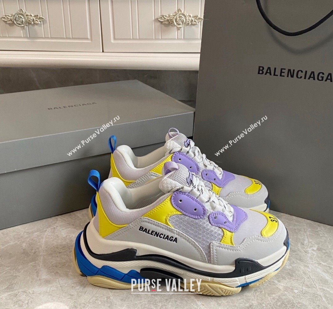 Balenciaga Triple S Trainers Sneakers in Leather and Mesh Yellow/Pink 2024-21 (KL-240223046)