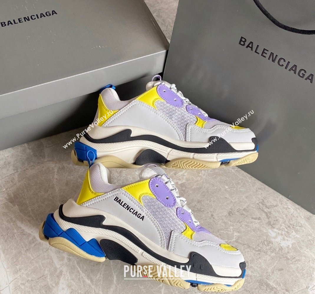 Balenciaga Triple S Trainers Sneakers in Leather and Mesh Yellow/Pink 2024-21 (KL-240223046)