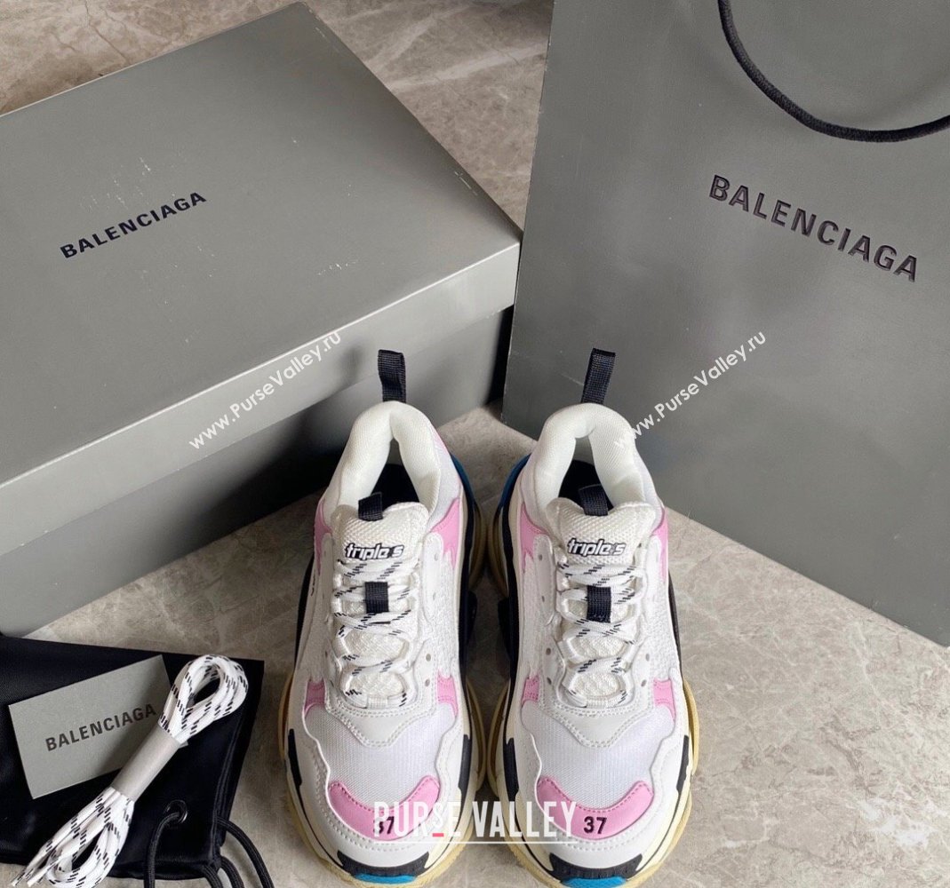 Balenciaga Triple S Trainers Sneakers in Leather and Mesh White/Pink 2024-21 (KL-240223047)