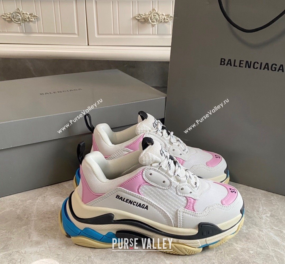 Balenciaga Triple S Trainers Sneakers in Leather and Mesh White/Pink 2024-21 (KL-240223047)