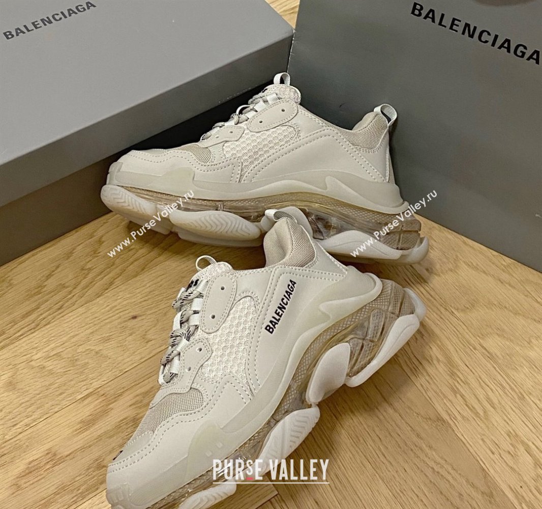 Balenciaga Triple S Clear Sole Trainers Sneakers in Leather and Mesh Khaki 2024 (KL-240223003)