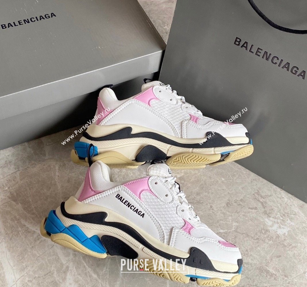 Balenciaga Triple S Trainers Sneakers in Leather and Mesh White/Pink 2024-21 (KL-240223047)