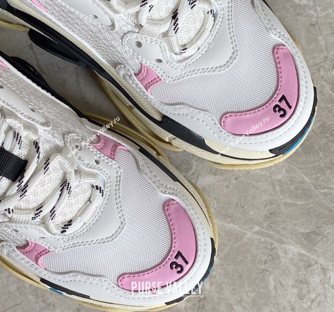 Balenciaga Triple S Trainers Sneakers in Leather and Mesh White/Pink 2024-21 (KL-240223047)