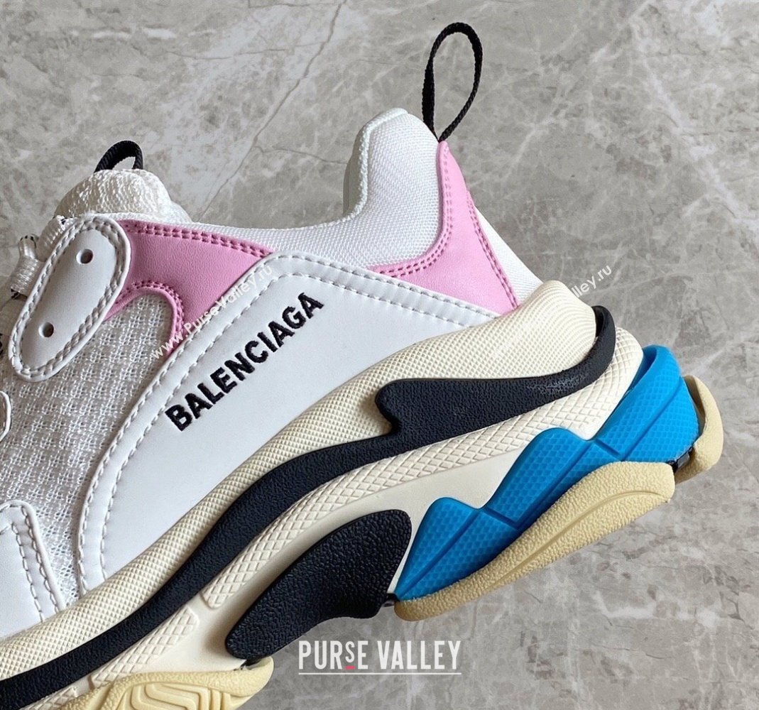 Balenciaga Triple S Trainers Sneakers in Leather and Mesh White/Pink 2024-21 (KL-240223047)