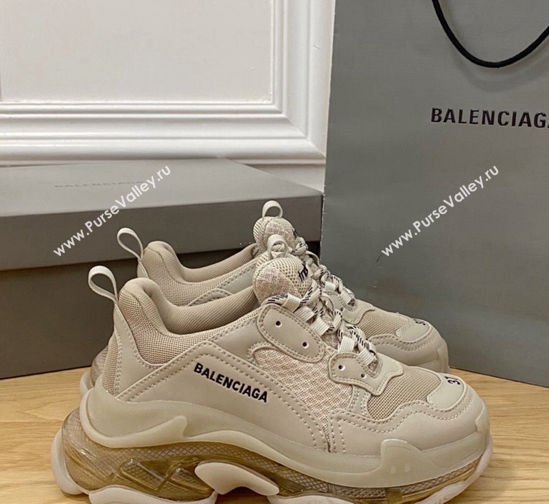 Balenciaga Triple S Clear Sole Trainers Sneakers in Leather and Mesh Khaki 2024 (KL-240223003)