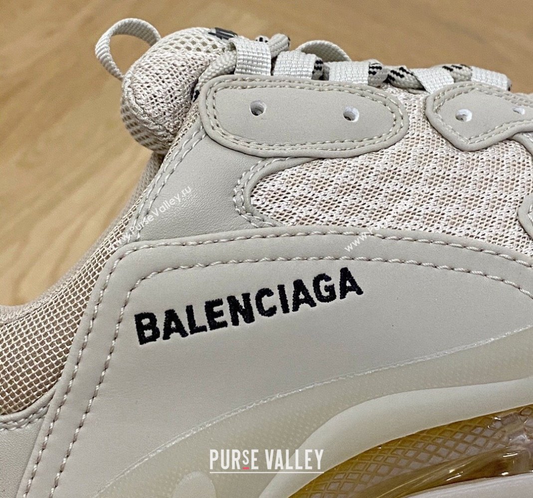 Balenciaga Triple S Clear Sole Trainers Sneakers in Leather and Mesh Khaki 2024 (KL-240223003)