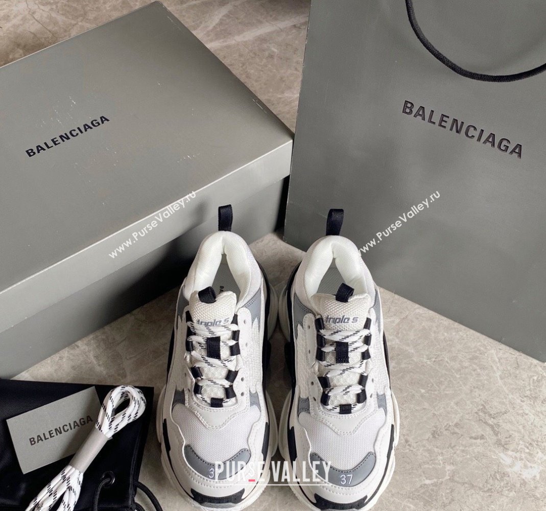 Balenciaga Triple S Trainers Sneakers in Leather and Mesh White/Grey 2024-21 (KL-240223050)