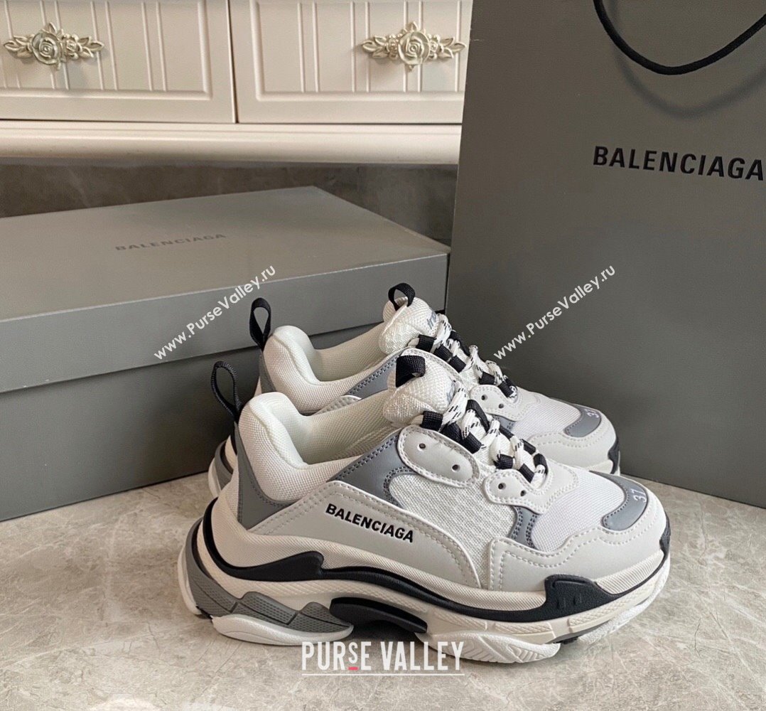 Balenciaga Triple S Trainers Sneakers in Leather and Mesh White/Grey 2024-21 (KL-240223050)