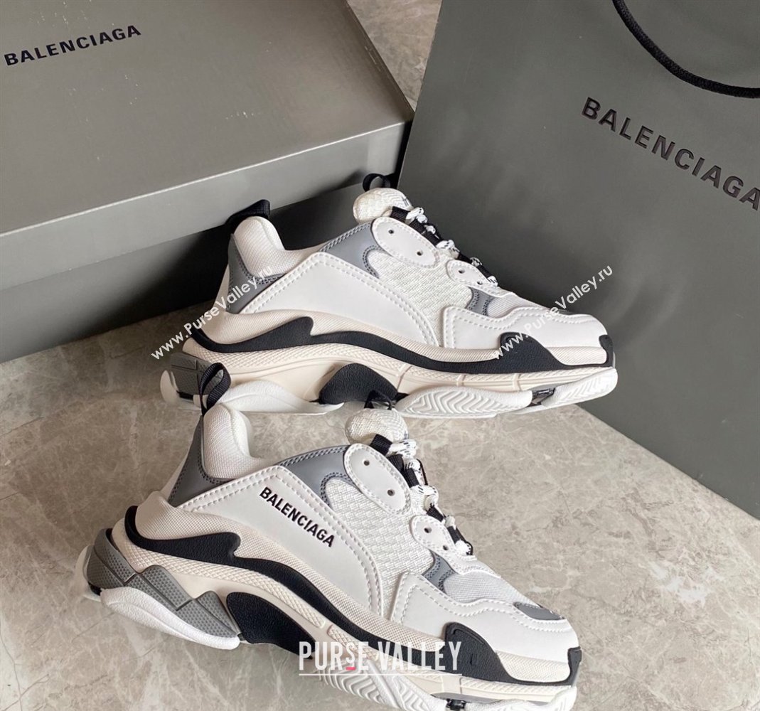 Balenciaga Triple S Trainers Sneakers in Leather and Mesh White/Grey 2024-21 (KL-240223050)