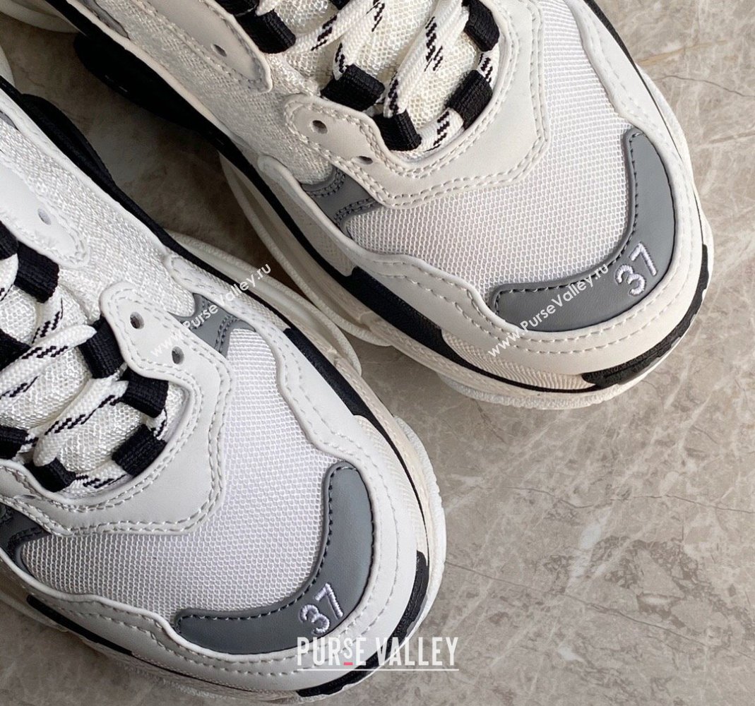 Balenciaga Triple S Trainers Sneakers in Leather and Mesh White/Grey 2024-21 (KL-240223050)