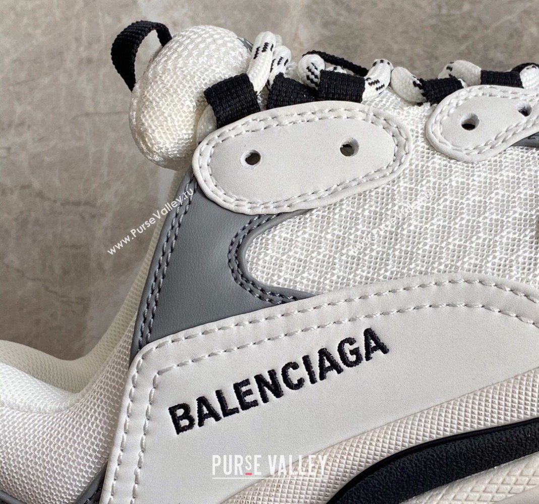 Balenciaga Triple S Trainers Sneakers in Leather and Mesh White/Grey 2024-21 (KL-240223050)