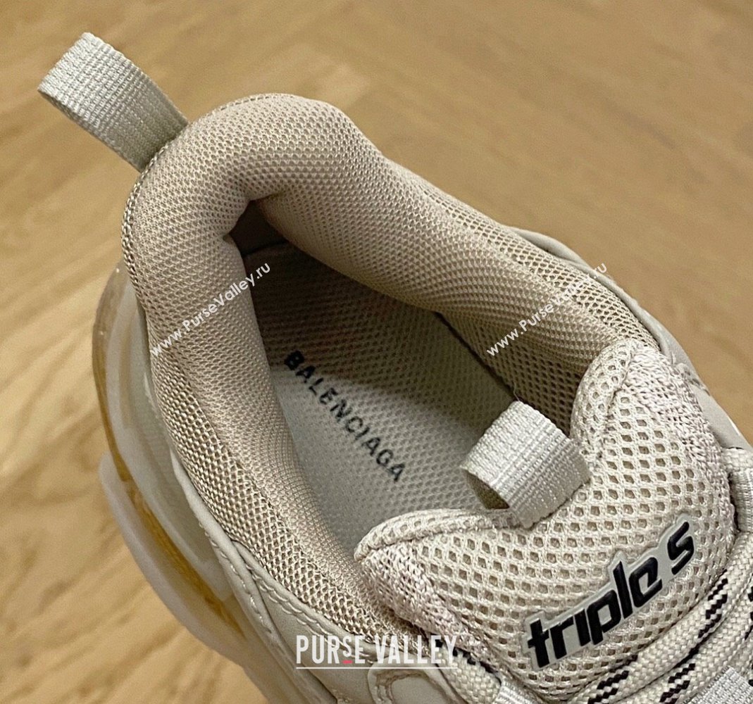 Balenciaga Triple S Clear Sole Trainers Sneakers in Leather and Mesh Khaki 2024 (KL-240223003)