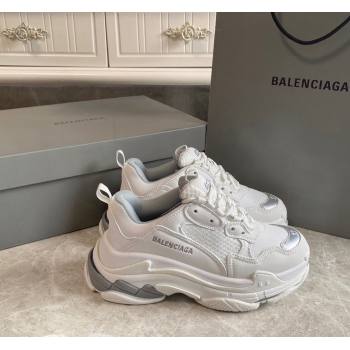 Balenciaga Triple S Trainers Sneakers in Leather and Mesh White/Silver 2024-21 (KL-240223051)