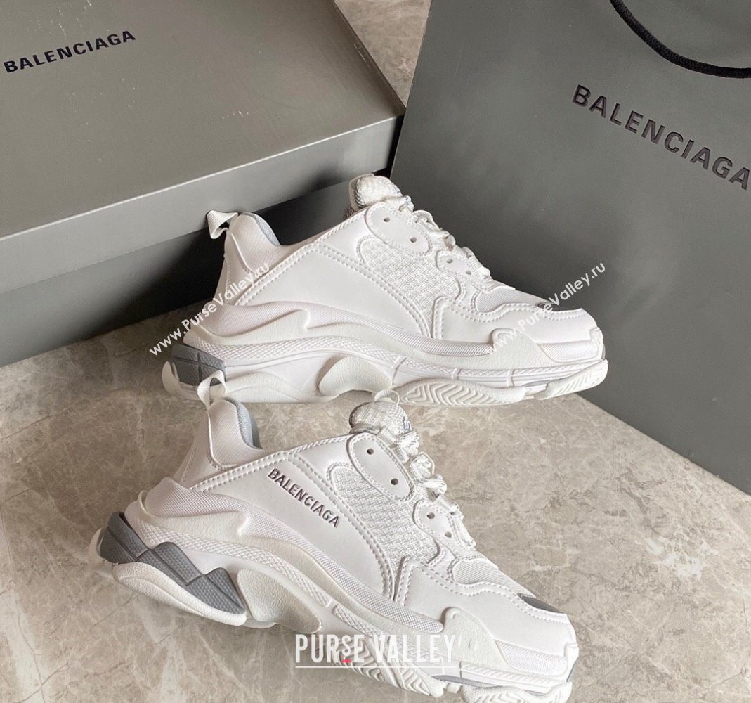 Balenciaga Triple S Trainers Sneakers in Leather and Mesh White/Silver 2024-21 (KL-240223051)