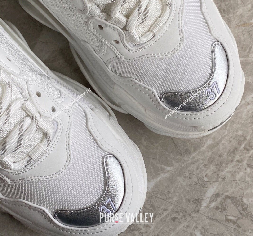 Balenciaga Triple S Trainers Sneakers in Leather and Mesh White/Silver 2024-21 (KL-240223051)