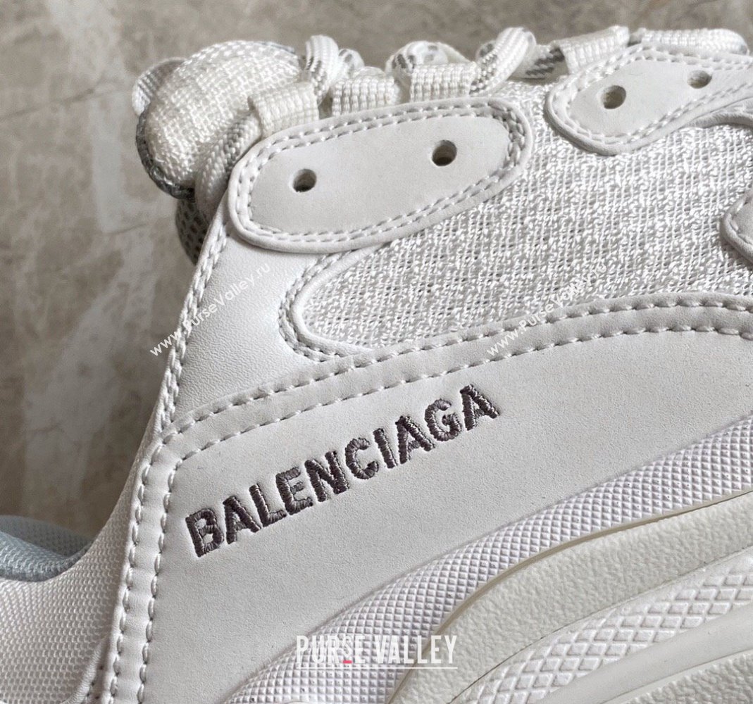 Balenciaga Triple S Trainers Sneakers in Leather and Mesh White/Silver 2024-21 (KL-240223051)