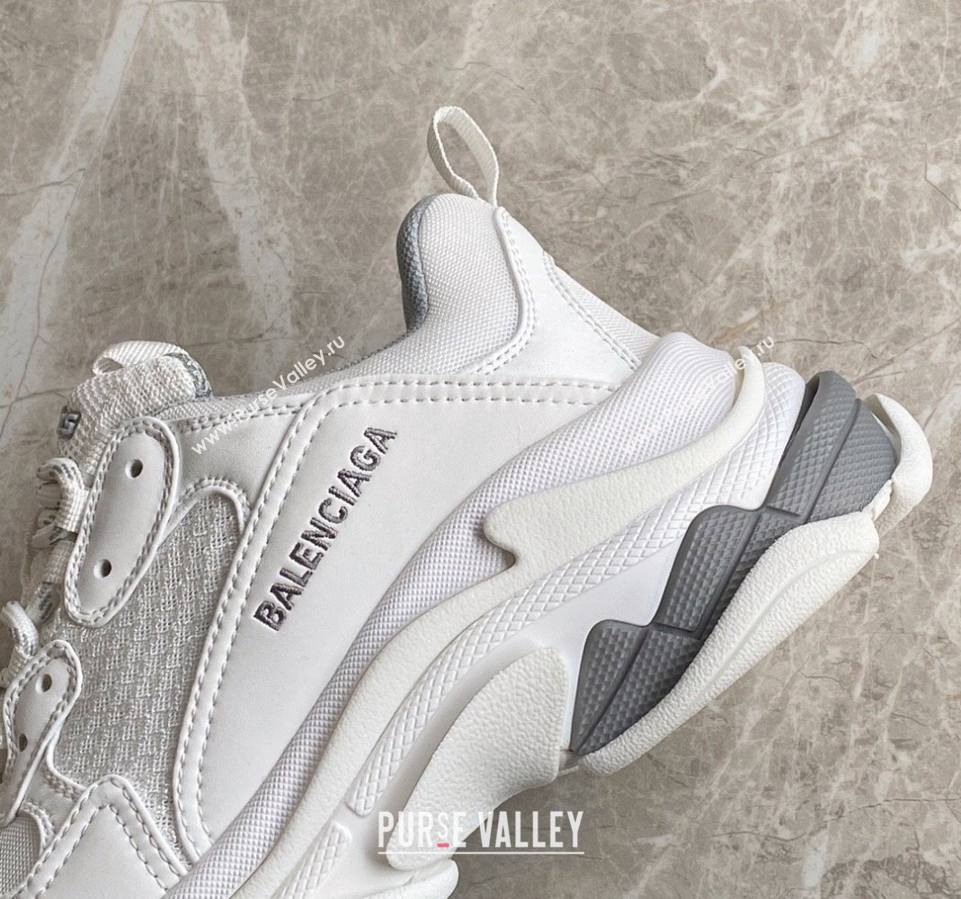 Balenciaga Triple S Trainers Sneakers in Leather and Mesh White/Silver 2024-21 (KL-240223051)