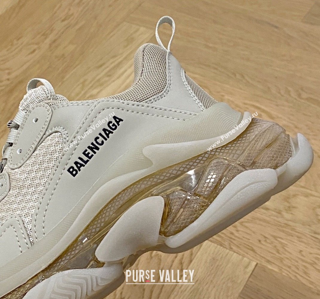 Balenciaga Triple S Clear Sole Trainers Sneakers in Leather and Mesh Khaki 2024 (KL-240223003)