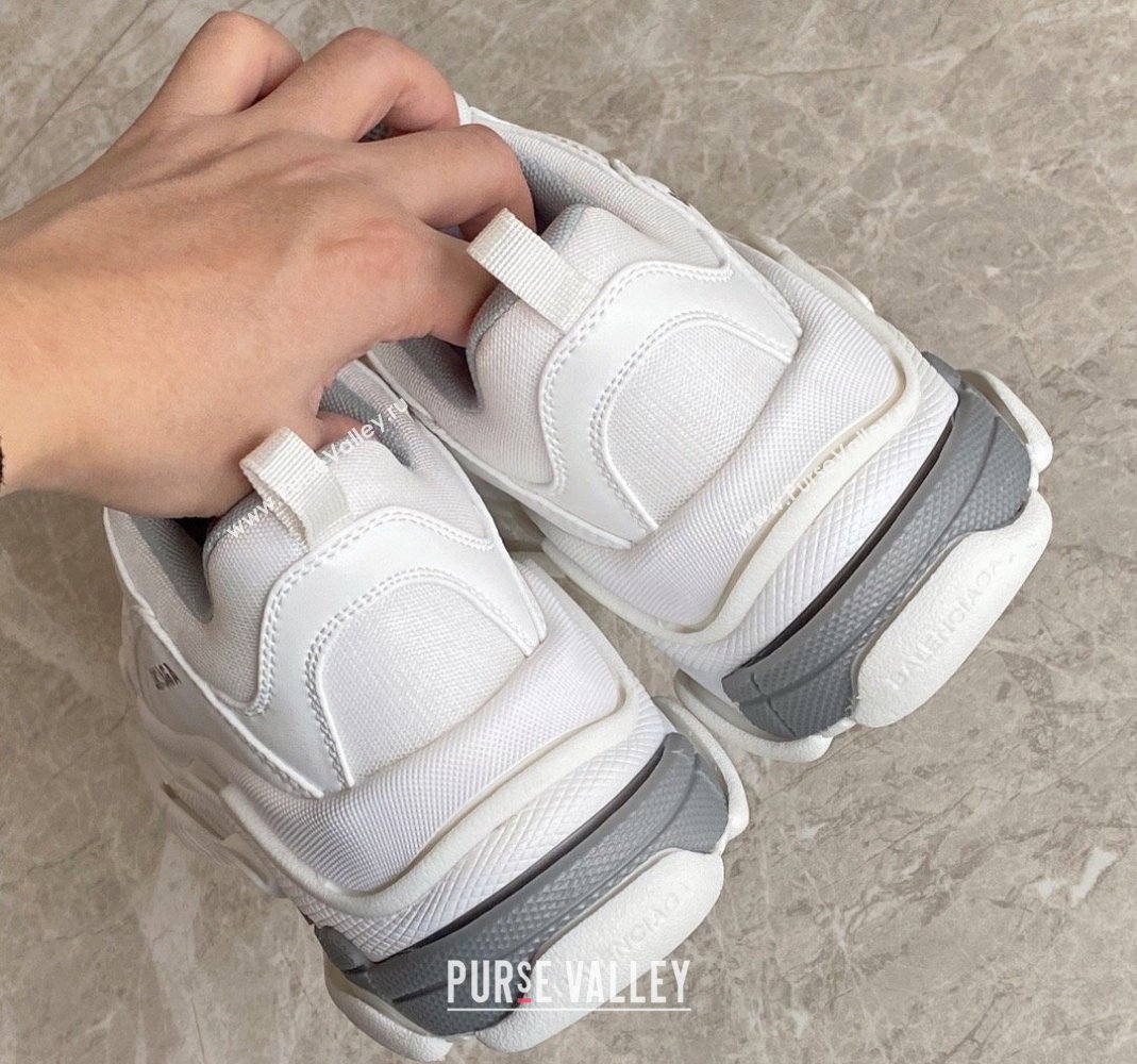 Balenciaga Triple S Trainers Sneakers in Leather and Mesh White/Silver 2024-21 (KL-240223051)