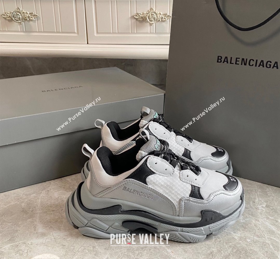 Balenciaga Triple S Trainers Sneakers in Leather and Mesh Black/Silver 2024-21 (KL-240223052)