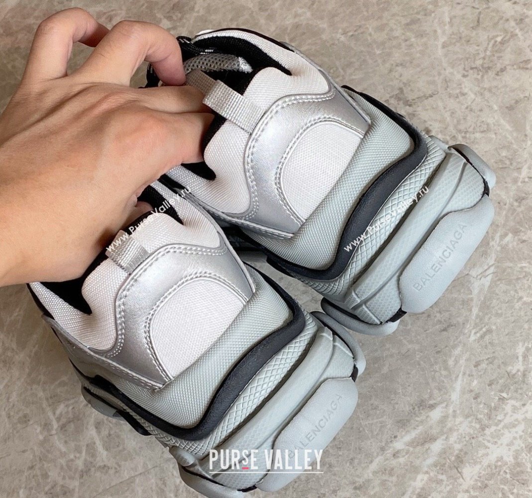 Balenciaga Triple S Trainers Sneakers in Leather and Mesh Black/Silver 2024-21 (KL-240223052)