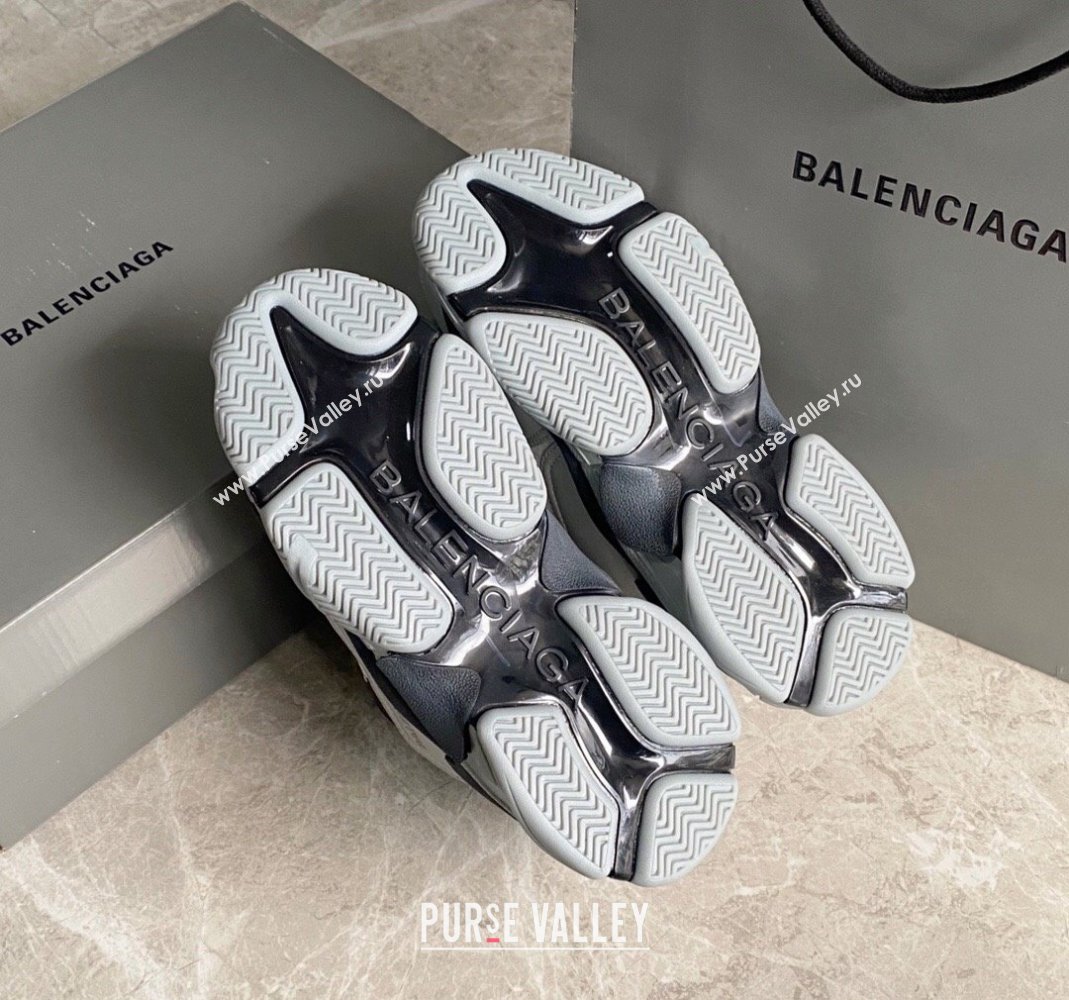 Balenciaga Triple S Trainers Sneakers in Leather and Mesh Black/Silver 2024-21 (KL-240223052)