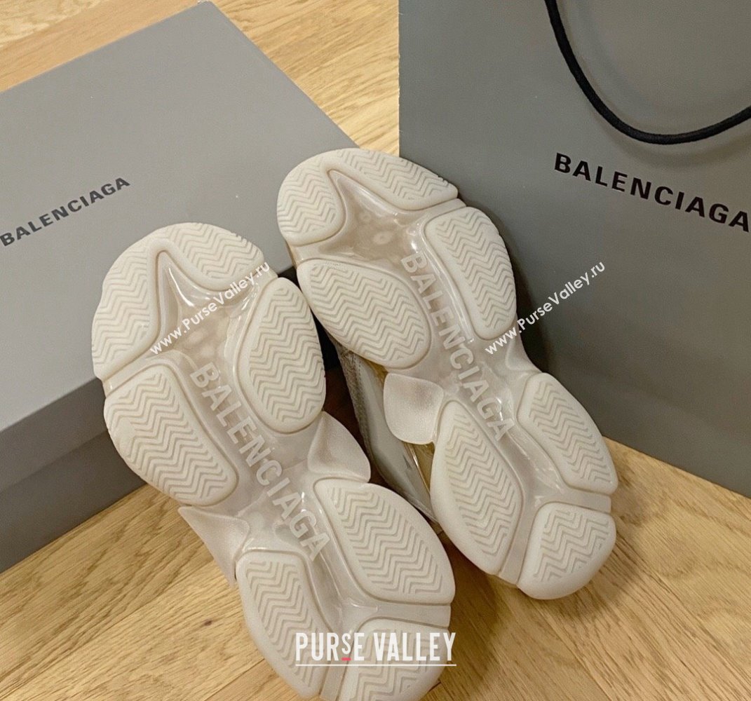 Balenciaga Triple S Clear Sole Trainers Sneakers in Leather and Mesh Khaki 2024 (KL-240223003)