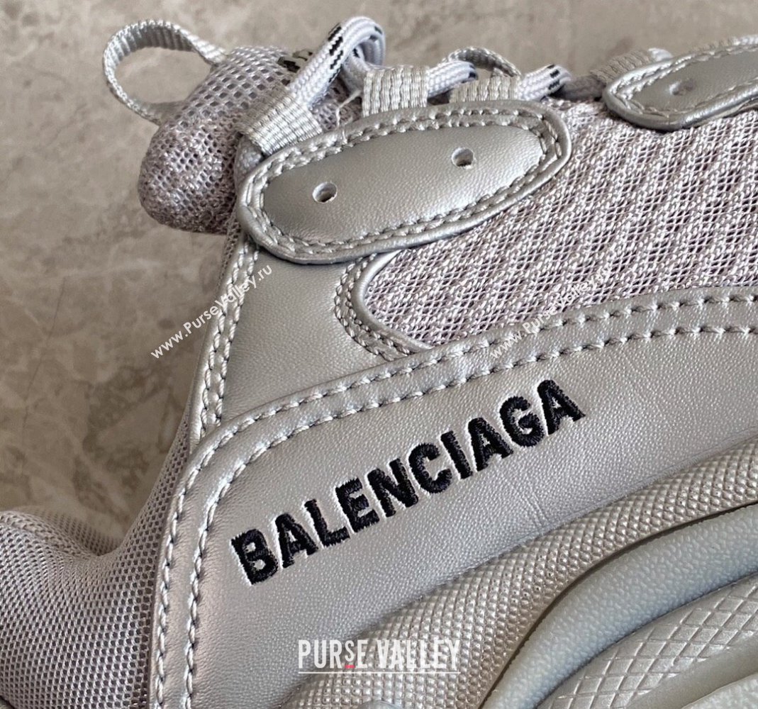 Balenciaga Triple S Trainers Sneakers in Leather and Mesh Silver 2 2024-21 (KL-240223054)