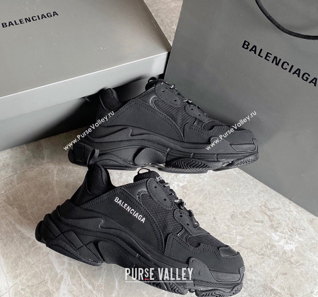 Balenciaga Triple S Trainers Sneakers in Leather and Mesh Black 2 2024-21 (KL-240223055)