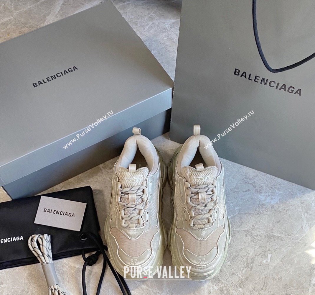 Balenciaga Triple S Trainers Sneakers in Leather and Mesh Distressed Beige 2024-21 (KL-240223060)