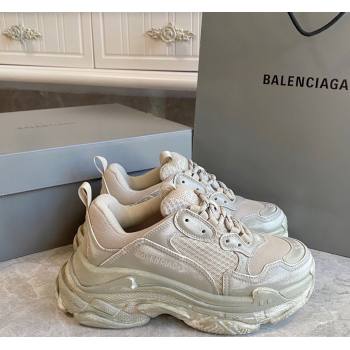 Balenciaga Triple S Trainers Sneakers in Leather and Mesh Distressed Beige 2024-21 (KL-240223060)