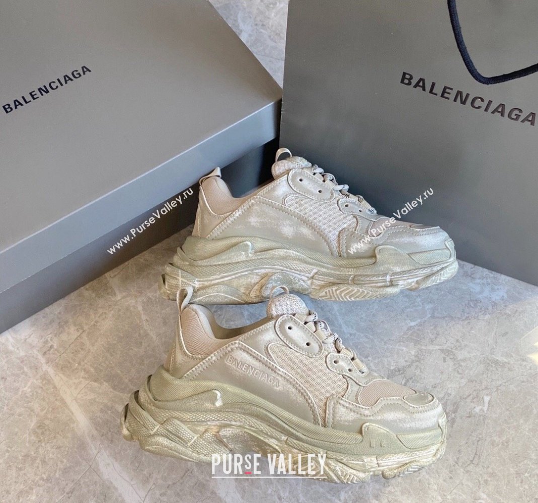 Balenciaga Triple S Trainers Sneakers in Leather and Mesh Distressed Beige 2024-21 (KL-240223060)