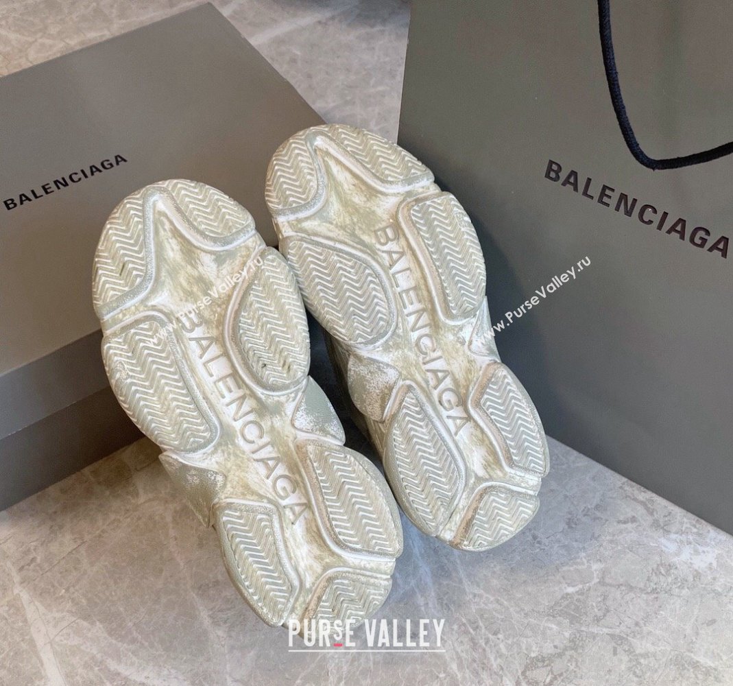 Balenciaga Triple S Trainers Sneakers in Leather and Mesh Distressed Beige 2024-21 (KL-240223060)