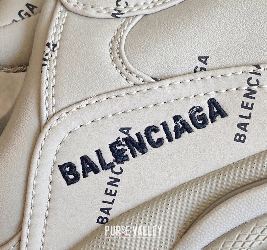 Balenciaga Triple S Trainers Sneakers in Calf Leather Signature/Khaki 2024-21 (KL-240223063)