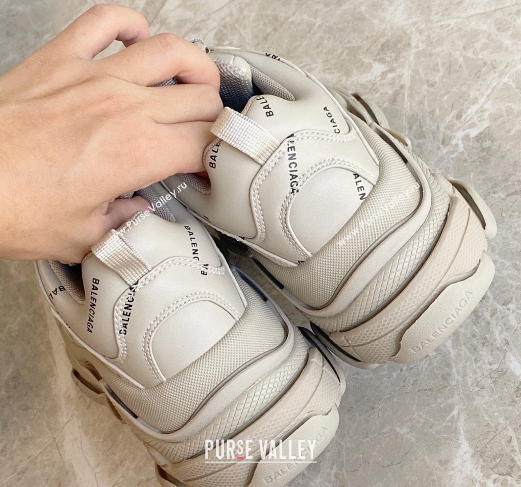 Balenciaga Triple S Trainers Sneakers in Calf Leather Signature/Khaki 2024-21 (KL-240223063)