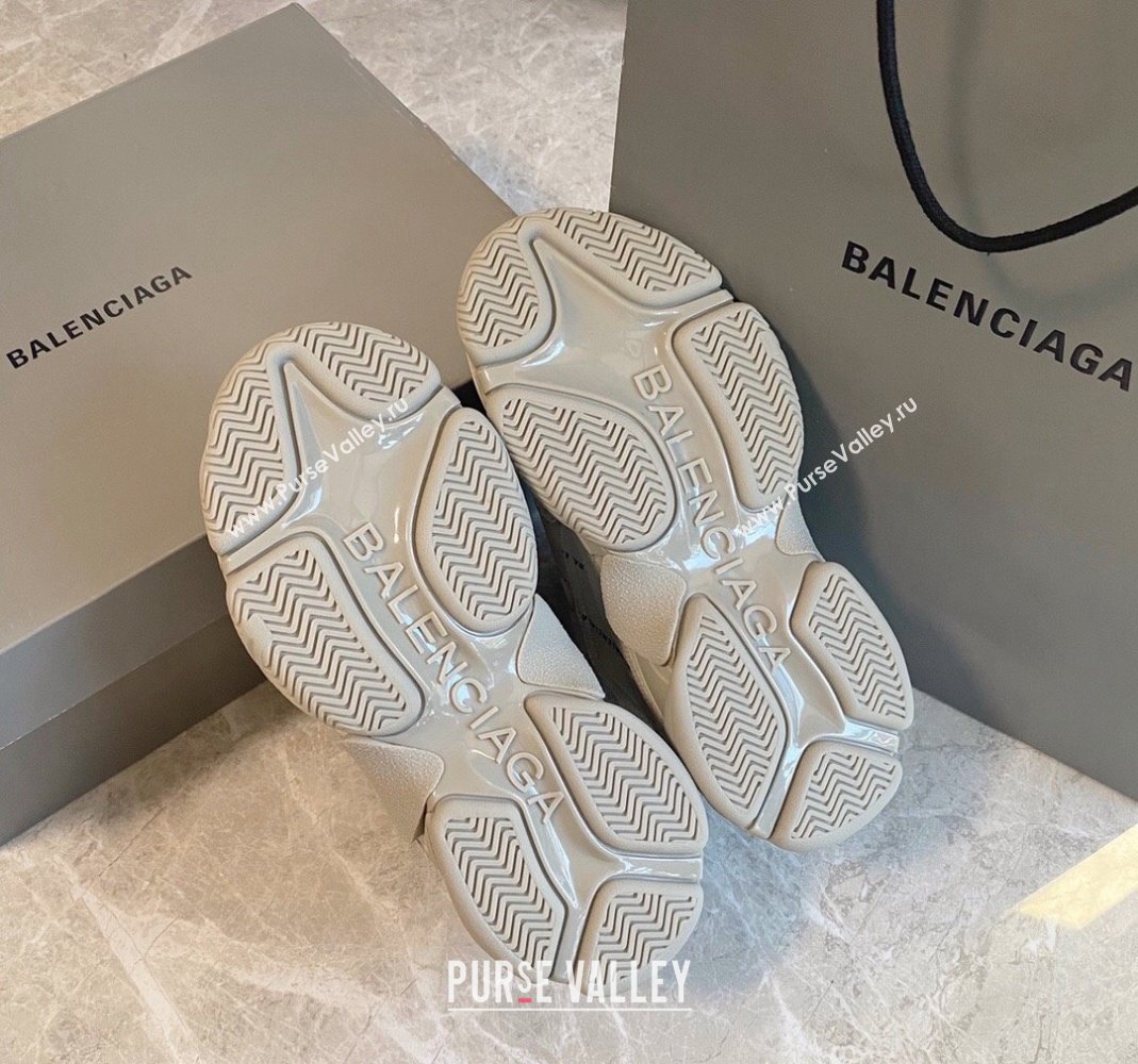 Balenciaga Triple S Trainers Sneakers in Calf Leather Signature/Khaki 2024-21 (KL-240223063)