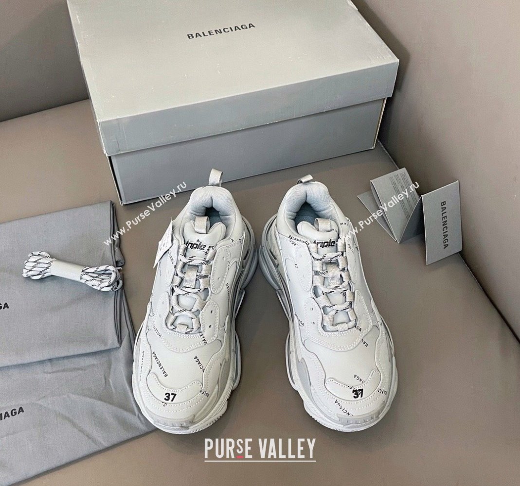 Balenciaga Triple S Trainers Sneakers in Calf Leather Signature/Grey 2024-21 (KL-240223066)