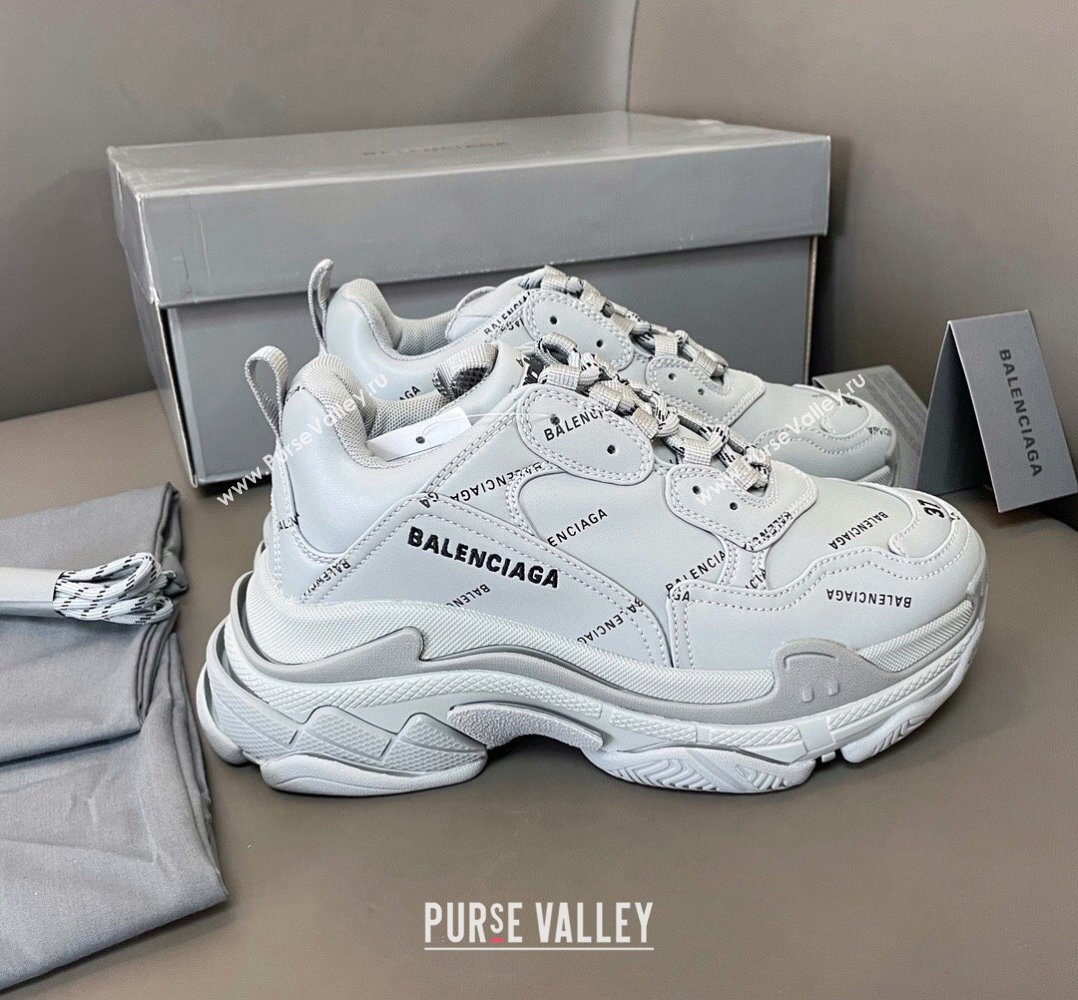 Balenciaga Triple S Trainers Sneakers in Calf Leather Signature/Grey 2024-21 (KL-240223066)