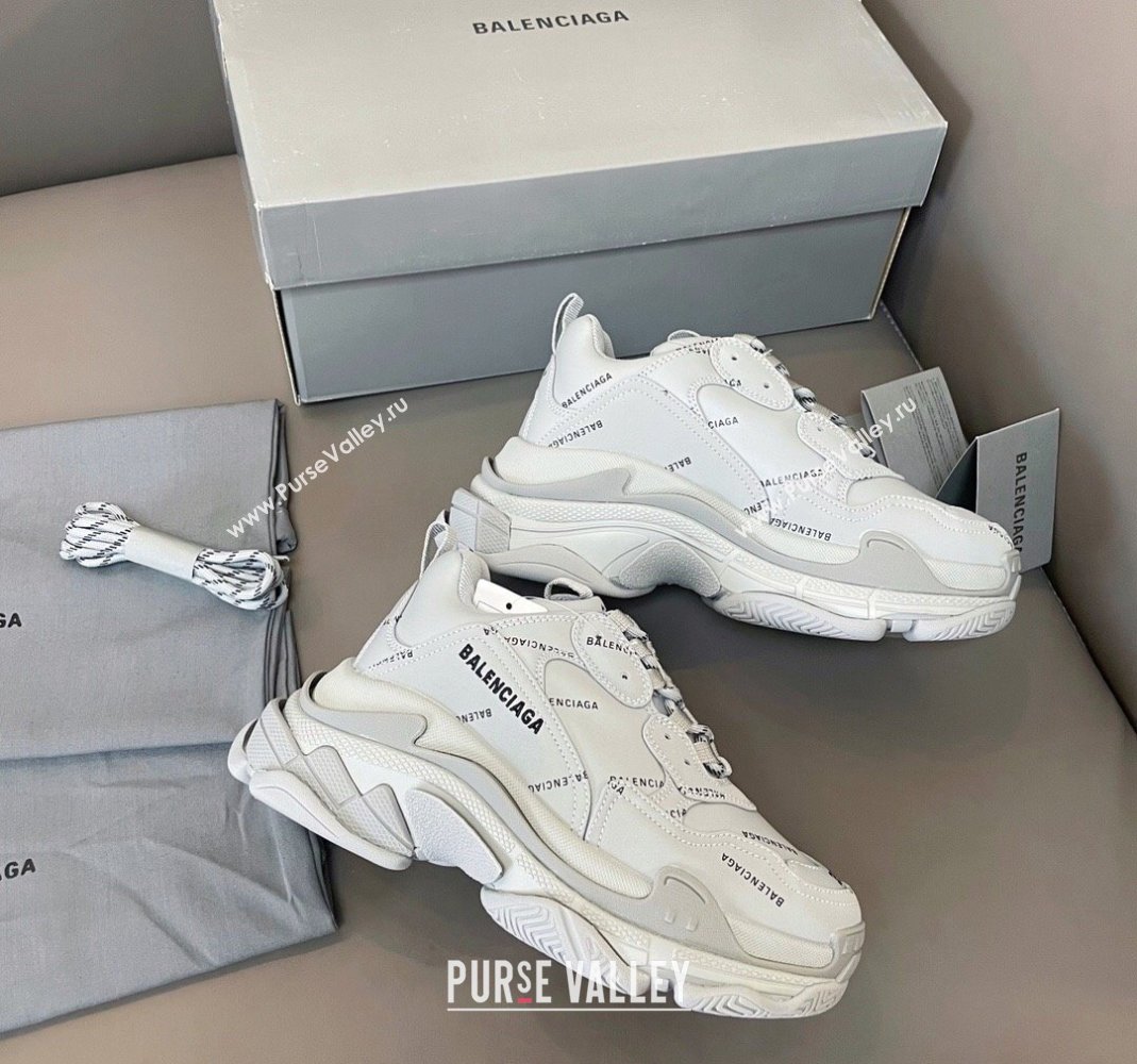 Balenciaga Triple S Trainers Sneakers in Calf Leather Signature/Grey 2024-21 (KL-240223066)