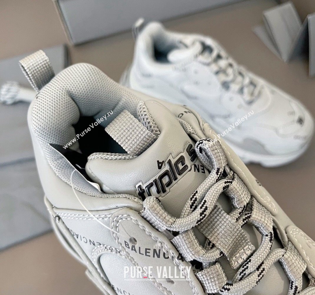 Balenciaga Triple S Trainers Sneakers in Calf Leather Signature/Grey 2024-21 (KL-240223066)