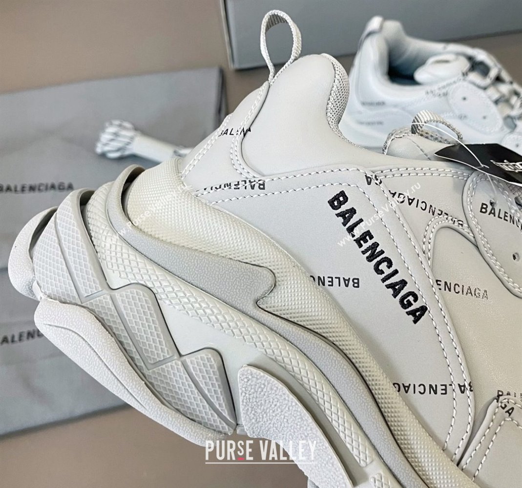 Balenciaga Triple S Trainers Sneakers in Calf Leather Signature/Grey 2024-21 (KL-240223066)