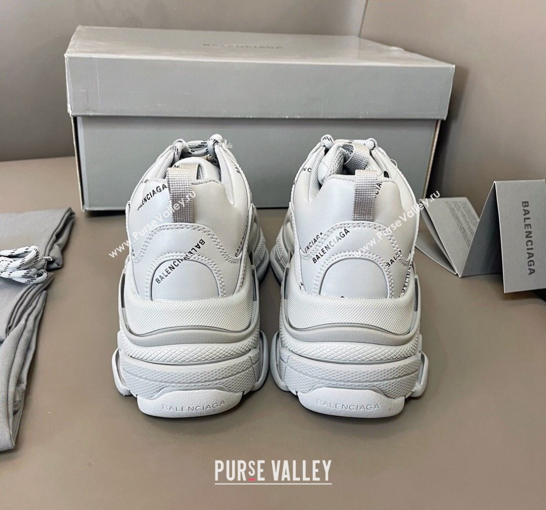 Balenciaga Triple S Trainers Sneakers in Calf Leather Signature/Grey 2024-21 (KL-240223066)