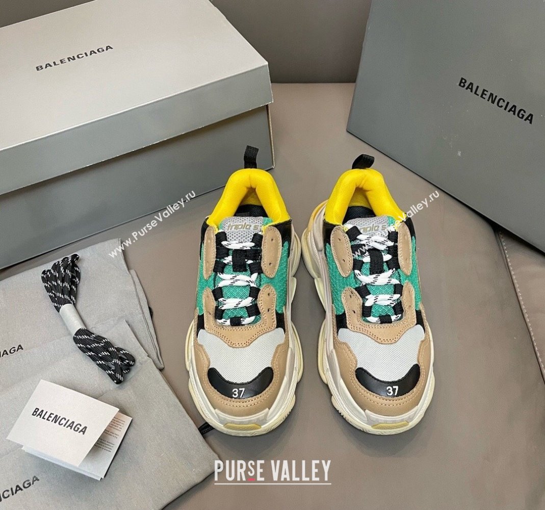 Balenciaga Triple S Trainers Sneakers in Leather and Mesh Yellow/Green 2024-21 (KL-240223067)