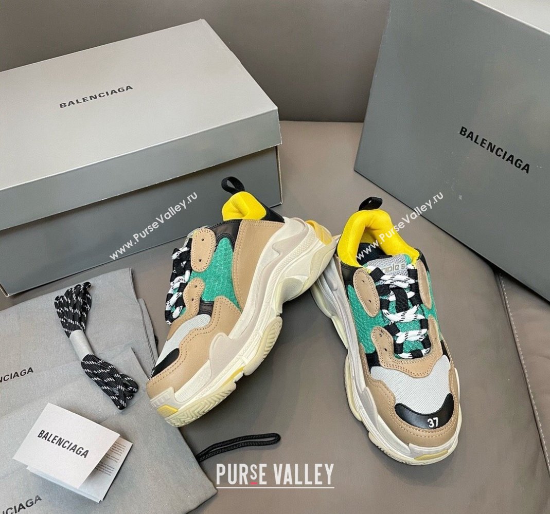 Balenciaga Triple S Trainers Sneakers in Leather and Mesh Yellow/Green 2024-21 (KL-240223067)